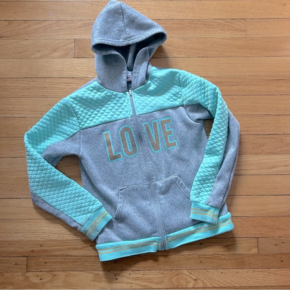 Real Love Girls mint green and gray zip up hoodie sweat set size 8/10 - Picture 2 of 3